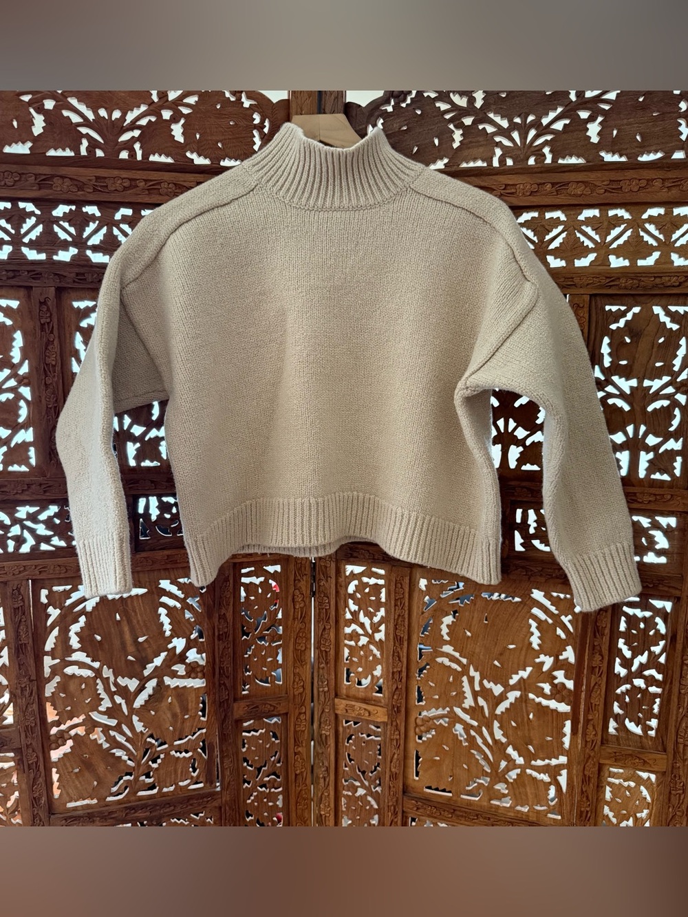 Monica Cordera Women's Beige Turtleneck Sweater Long Sleeve Knit Pullover